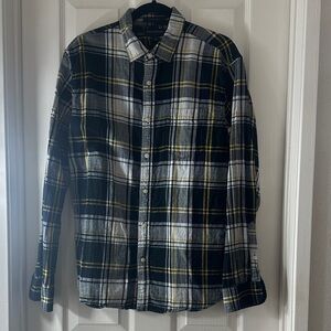 Banana Republic Black, White & Yellow Plaid Button-Down Shirt